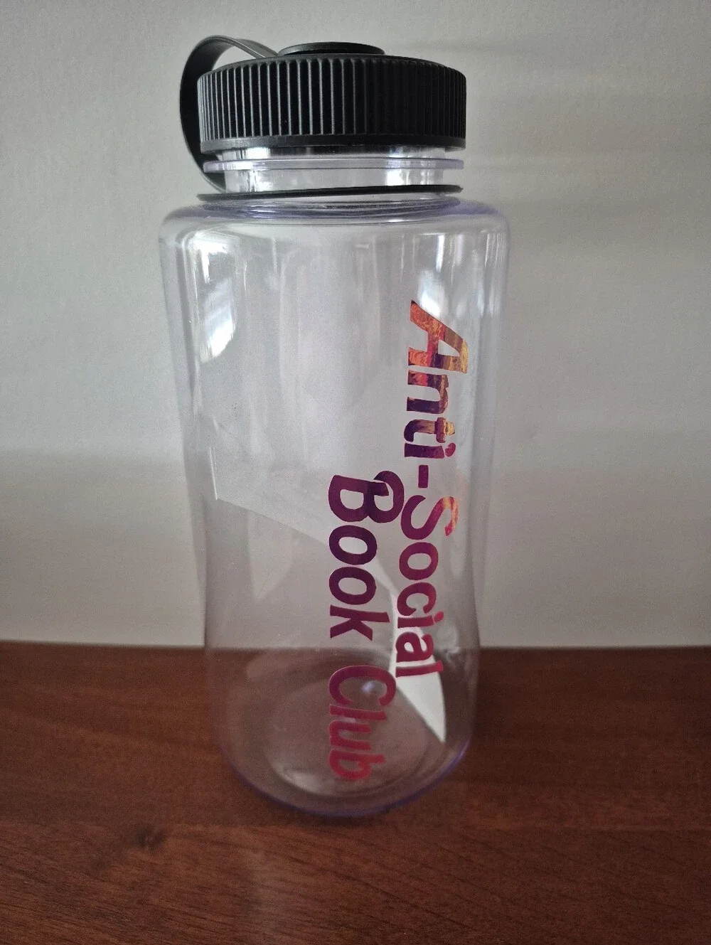 Anti-Social Book Club Clear Water Bottle with Black Lid